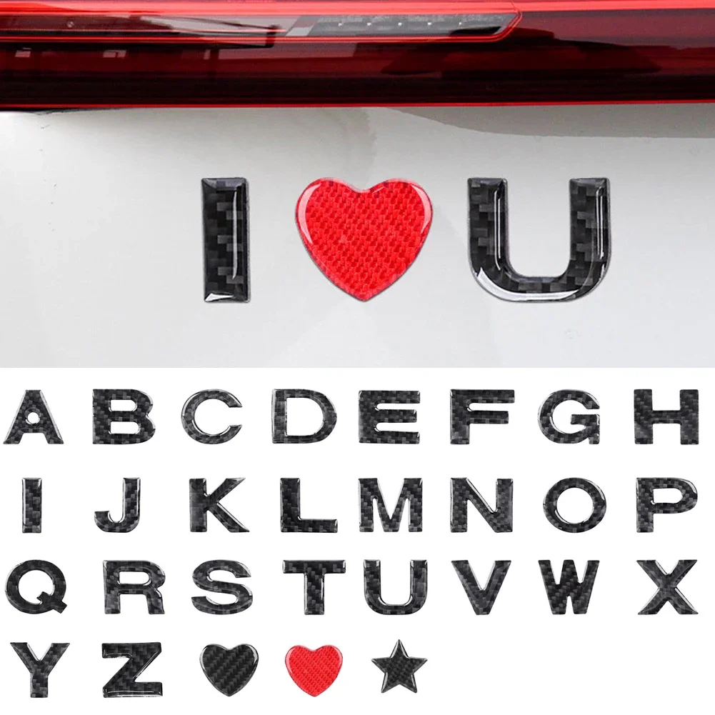 Carbon Fiber Pattern Car Stickers 3D Letters Word Alphabet Emblem & Numbers Gel Decal Auto Body DIY Styling Decoration (A-Z&0-9)