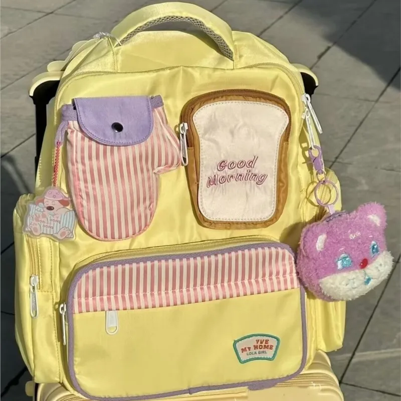 

Sweet Cute Toast Backpack Women Patchwork Fabric Stripe Large Capacity Student School Bags Women Lightweight Mochilas Mujer 2025