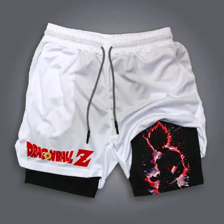 Pantaloncini da palestra da uomo Dragon Ball Z Bandai con stampa di personaggi Pantaloncini fitness elasticizzati ad asciugatura rapida per esercizi di basket Abbigliamento casual