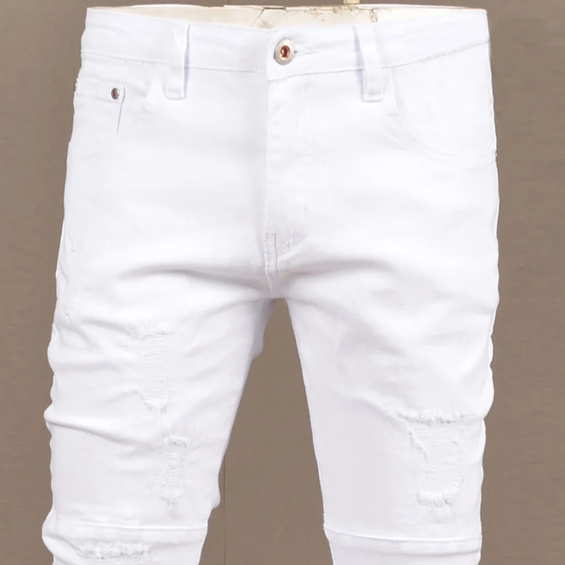 y2kFashionable new men's jeans stretch slim fit washed nostalgic white jeans hip-hop brand high-quality pants hombre