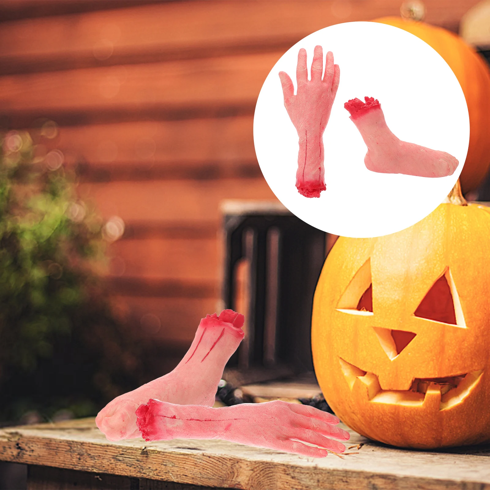 

2pcs Simulated Fake Hand Foot Halloween Party Supplies Trick Props Latex Prank Tools For Secret Room Decor Novelty Joke