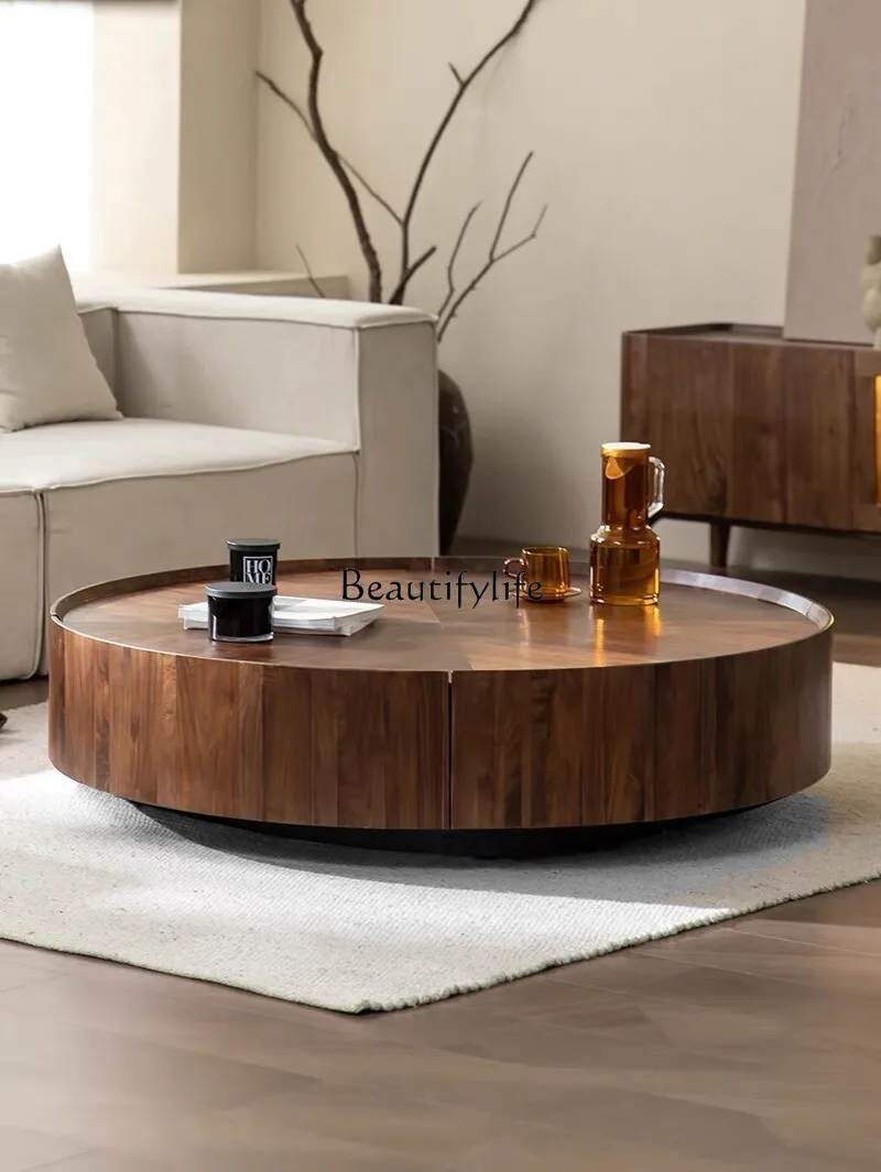 

Mid-Ancient Style High-End Walnut round Tea Table Log Style Silent Wind Tea Table