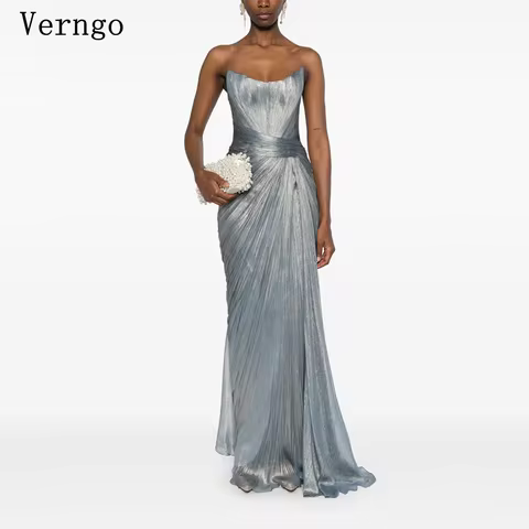 Verngo Gray Chiffon Shiny Evening Dress Strapless Mermaid Slim Prom Gowns Women Elegant Floor Length Party Dress Customized
