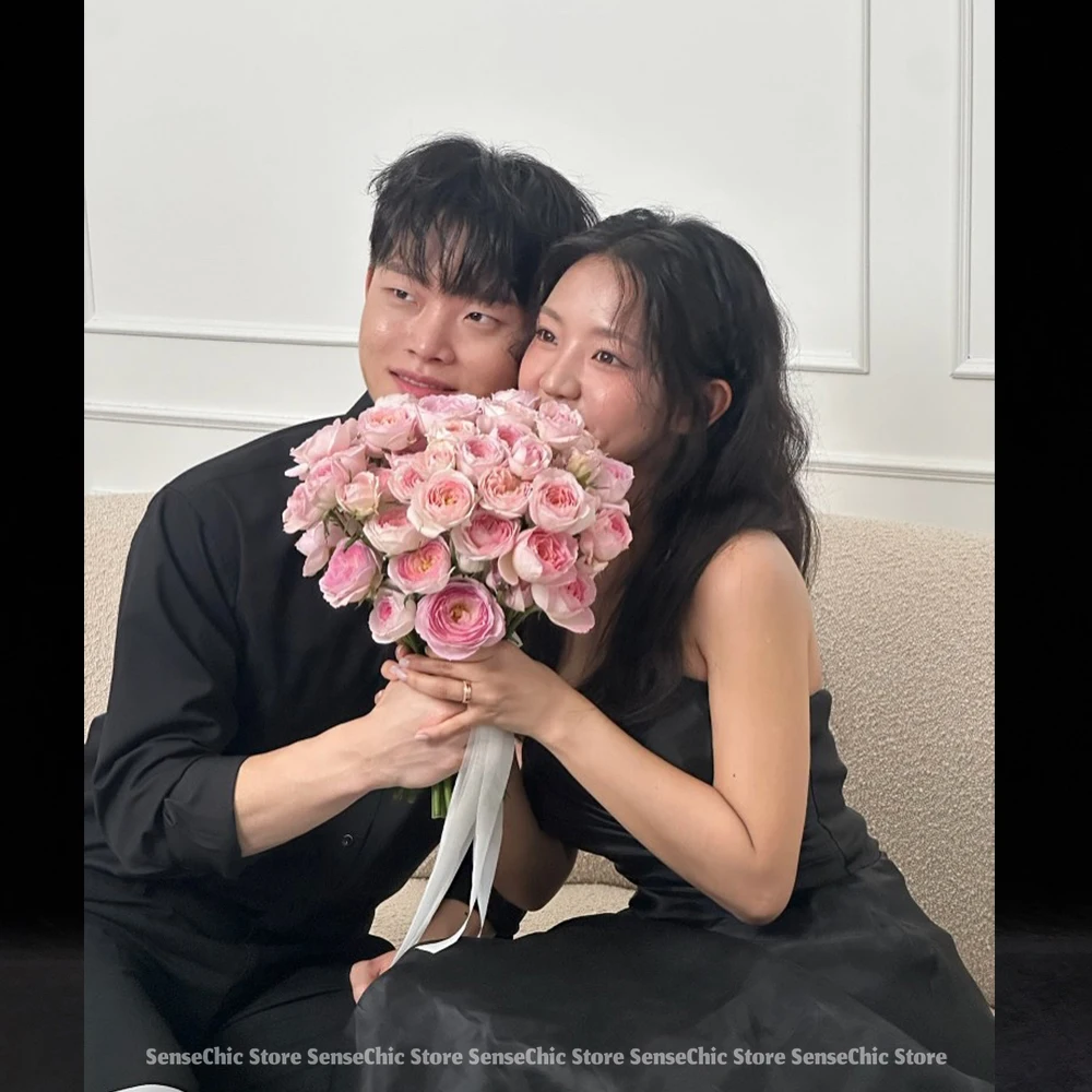 Vestidos de novia negros para novia 2025 Hada de satén Corea elegante hasta el suelo 한”. Abiti de novia Abito personalizado