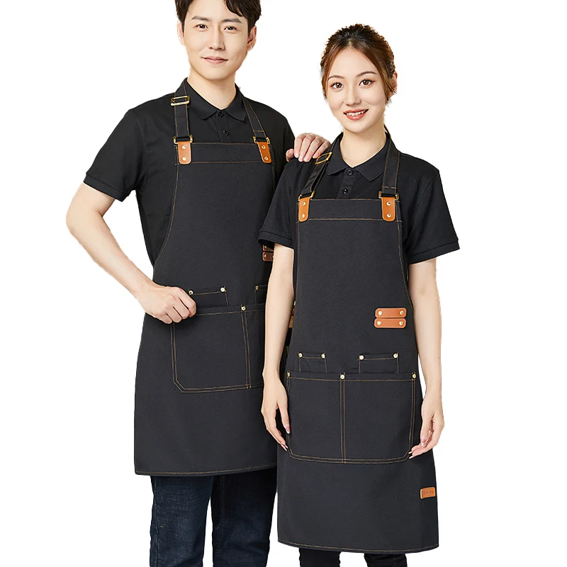 New Fashion Kitchen Aprons for Woman Men Chef Work Apron for Restaurant Bar Shop Cafes Beauty Nails Studios Uniform Custom Logo