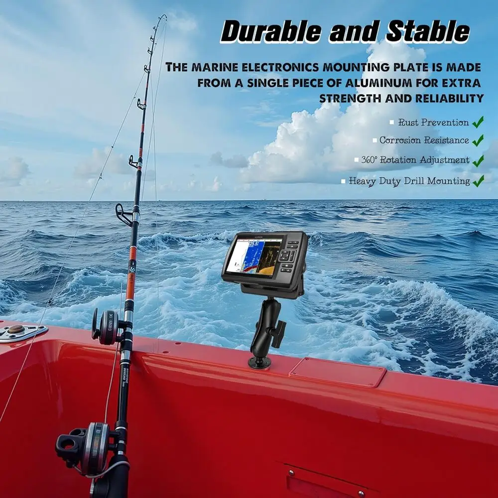 حامل مكتشف السمك من الألومنيوم مع كرة بحجم 1.5 بوصة/ج، ذراع 5.9 بوصة للإلكترونيات البحرية/حامل مكتشف العمق. مقاومة للماء والملح العالي، كوم