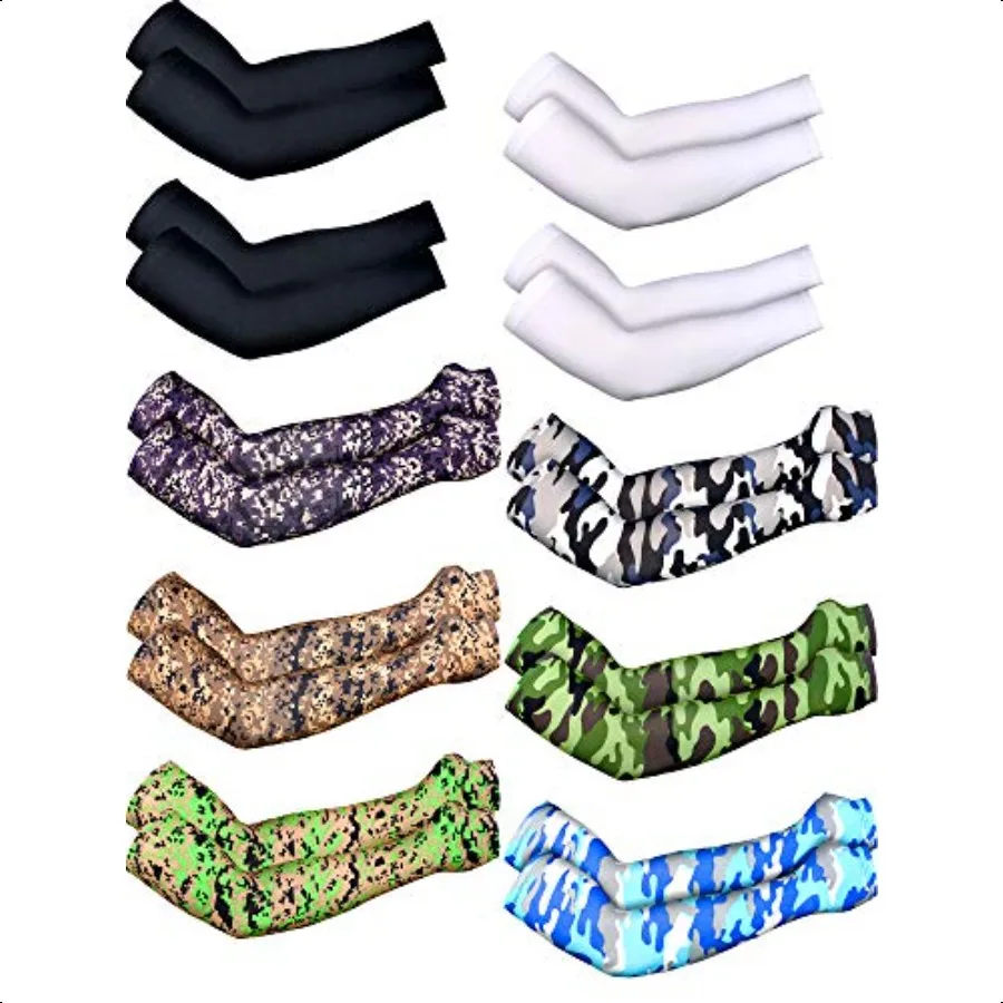 

10 Pairs UV Sun Protection Arm Sleeves Cooling Anti Slip Tattoo Cover Sleeves with Thumb Holes for Men Women