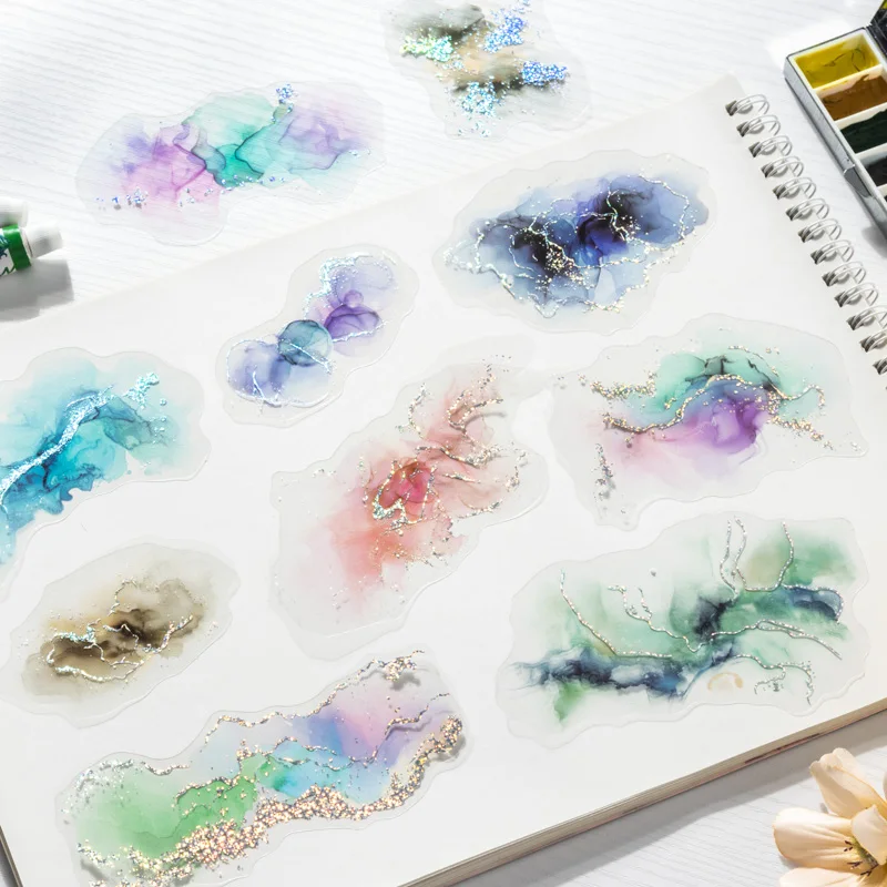 Journal GO 10 stks Glijdende en Schitterende Stickers voor Collage Junk Journal Gift Card Decor Planner Dagboek diy Decals