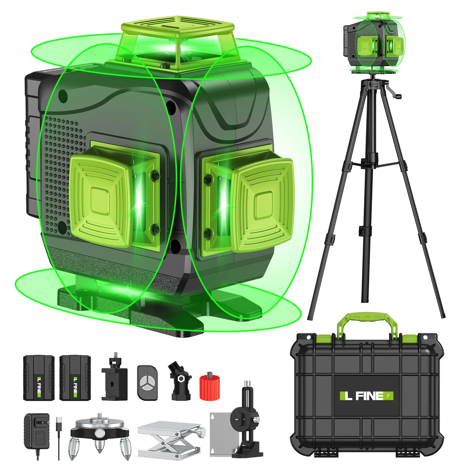 CHISHIB 4D 16 Lines Professional Laser Level with Tripod Suitcase Horizontal Vertical Green Light 360°Self-leveling Nivel Laser