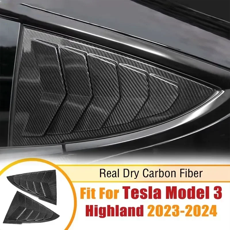 For Tesla Model 3+ Rear Side Blind Window Rear Triangle Window Spoiler Louver Carbon Fiber New Model3 Highland 2024 Accessories view 3