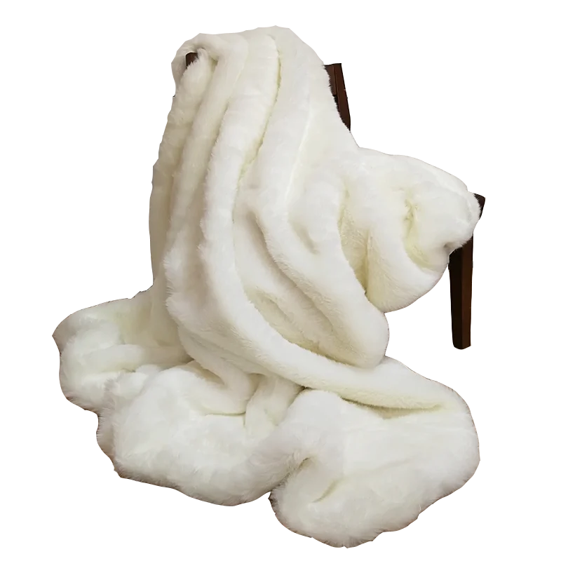 

White PV Plush Faux Fur Blankets For Beds Acrylic Soft Warm Thick Fluffy Imitated Fox Fur Home Decoration Sofa Throw Blankets