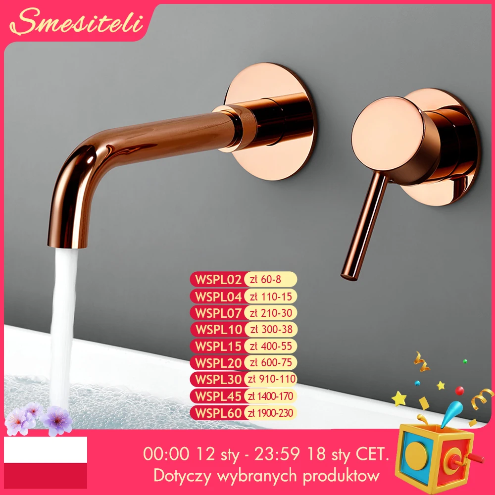 Smesiteli Bagno Separato Rubinetto Del Bacino Lucidato in Oro Rosa a Scomparsa Doppio Foro Singolo Maniglia in Ottone Vasca da Bagno Rubinetto