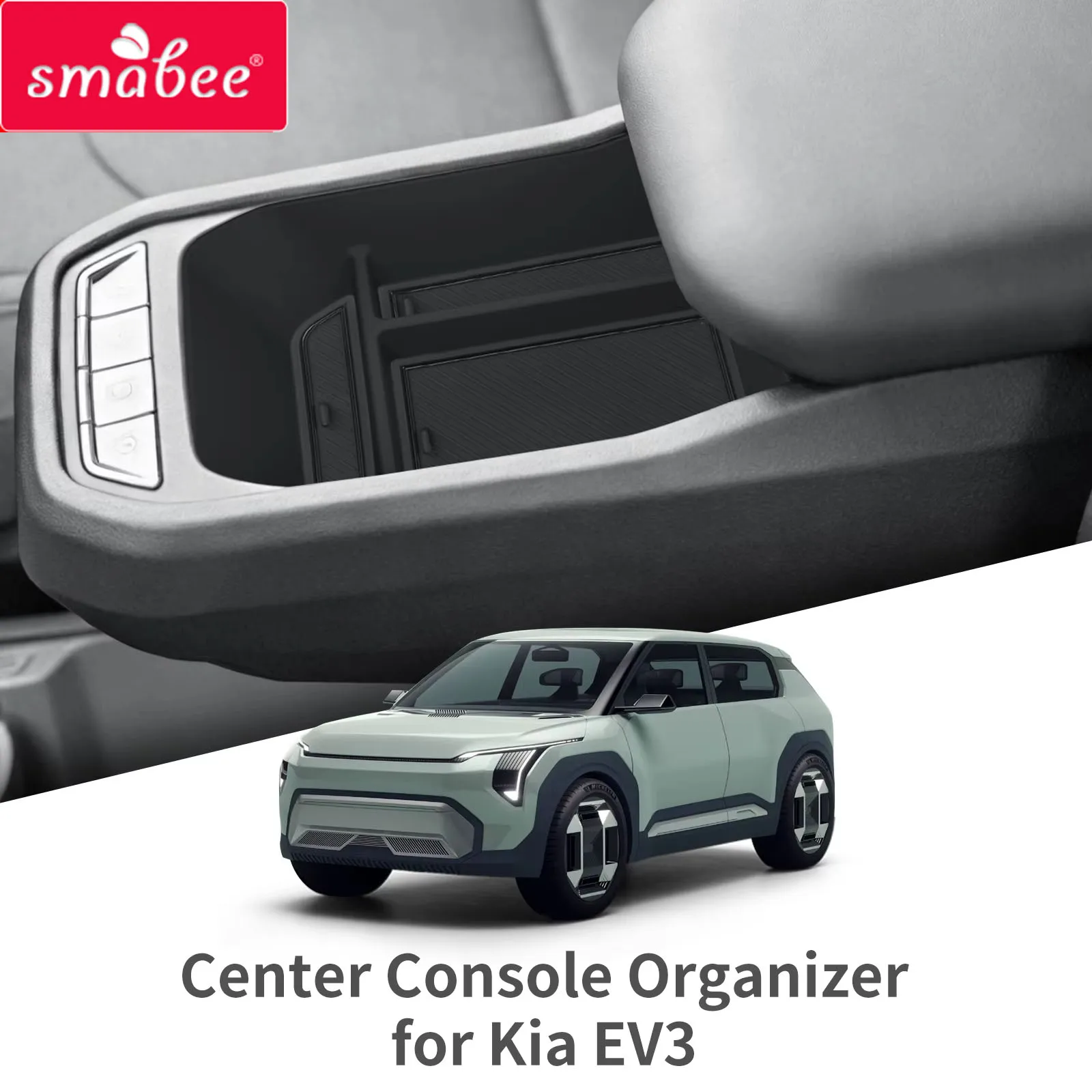 Caixa de Armazenamento para Console Central Kia EV3 2024-2026, Organizador de Acessórios para Carro em ABS, Preto