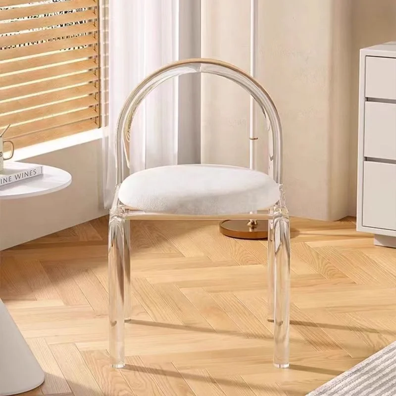 */ Cheap Normal Dining Room Chair Upholstered Seat Light Gray Black White Acrylic Shell Chair