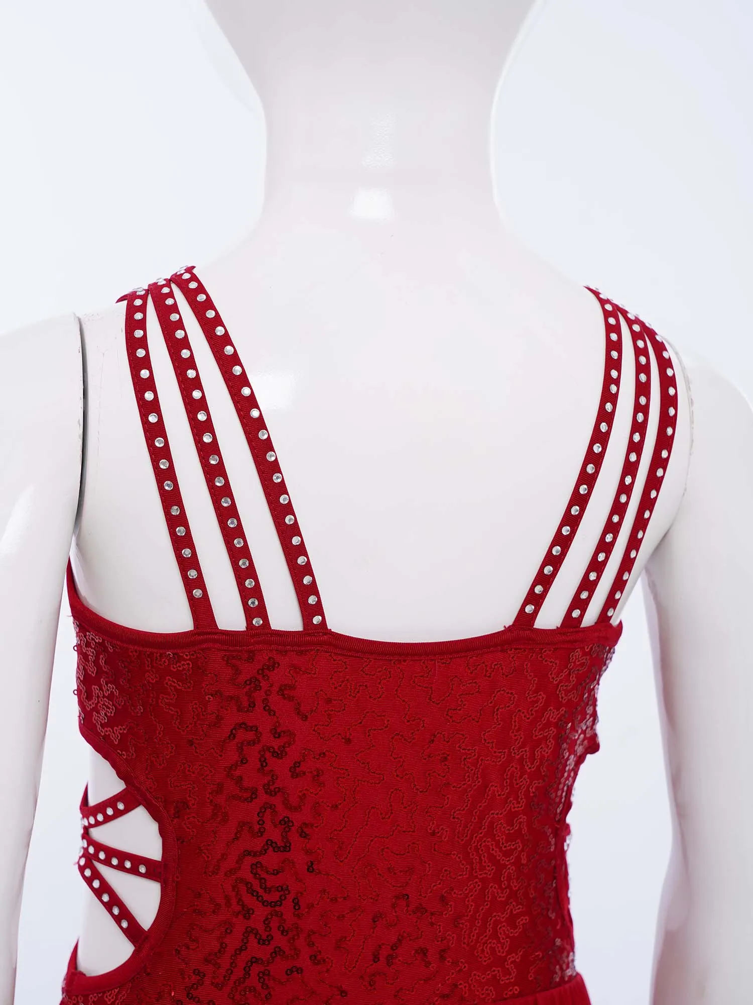 أطفال بنات فستان الباليه بلا أكمام صد الجانب سبليت شبكة غنائية ملابس رقص التزلج المعاصرة ثياب فستان Dancewear #5