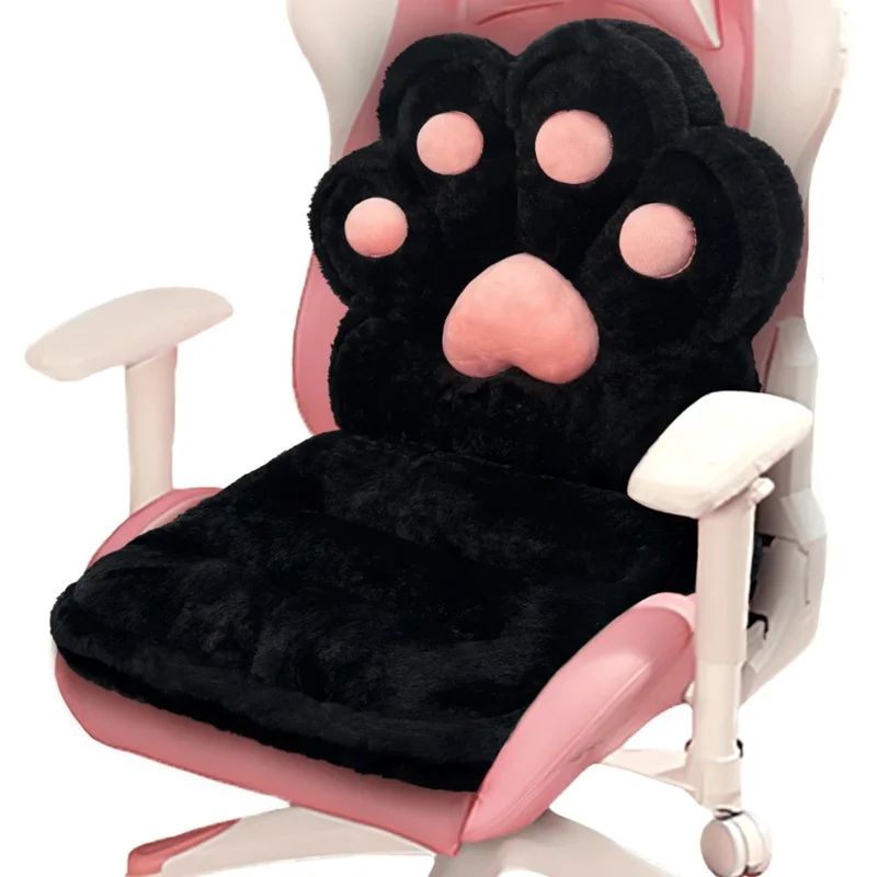 L-Shape Cat Paw Cushion, Kawaii Chair Pillow Faux Rabbit Fur,Gaming Chair Cushion For Gamer Girl, Comfy Plush Seat Cushion