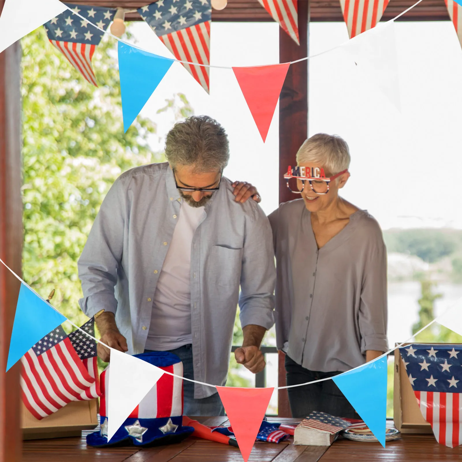 Patriotic Banner 4Th of July Decor Cloth Bunting Lightweight Easy Hang Usa Party Supplies Independence Day Celebration Photo