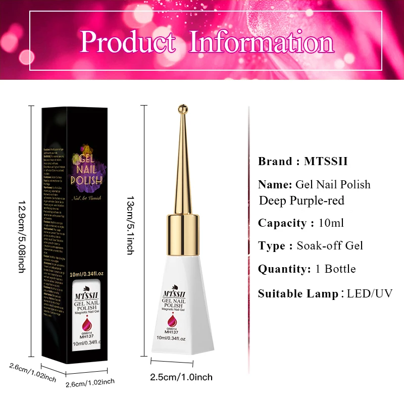 10ml ディープパープルレッドキャットアイマグネティックジェルネイルポリッシュ レッドドラゴンフルーツグリッターカラー セミパーマネントネイルポリッシュ UV LEDネイルジェル