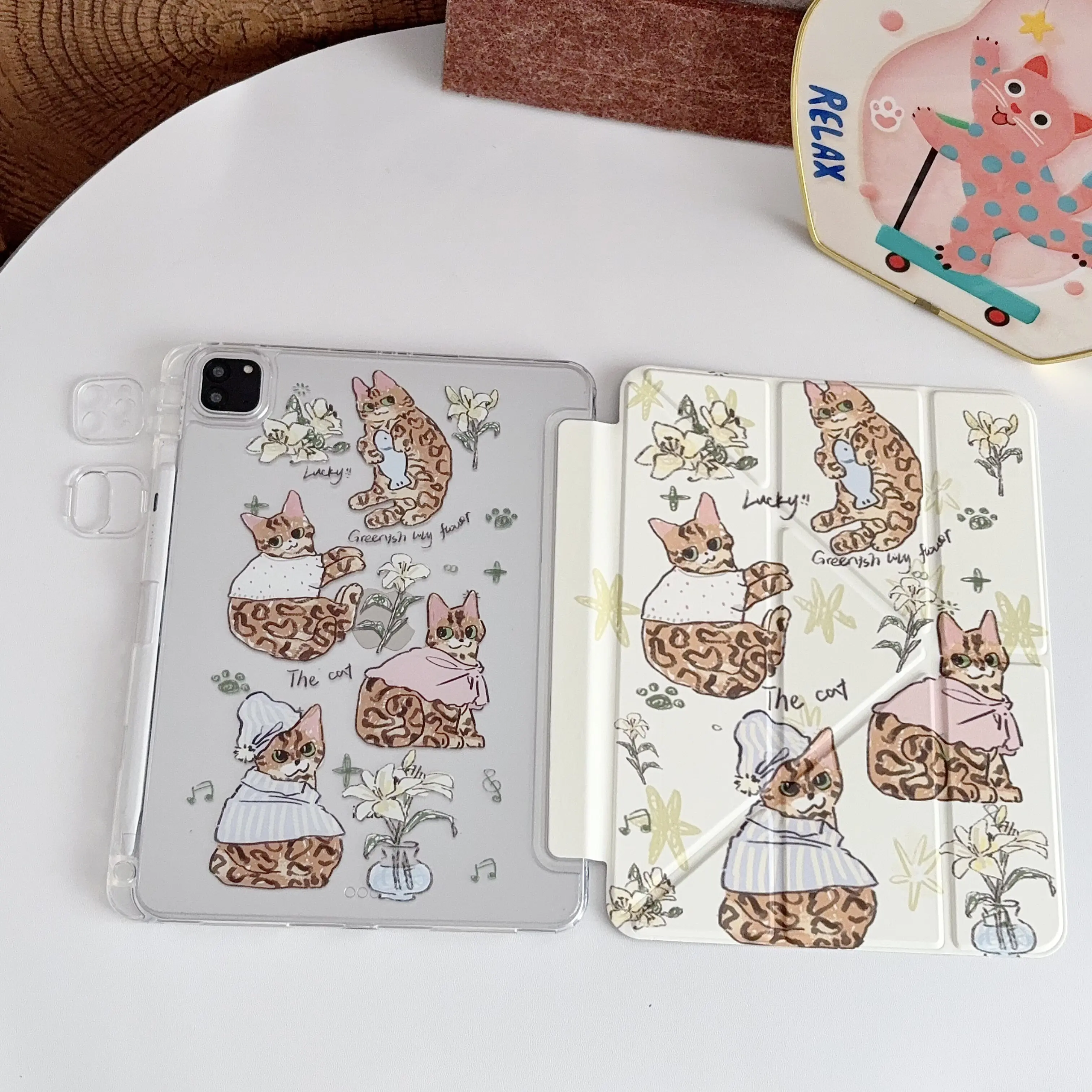 Ins Korean Cute Kitten Flowers Y2K Tablet Case For iPad Pro 13in 11th M5M4 12.9in A16 7/8/9/10th Air4/5/6/7 11in M2M3 Mini Cover