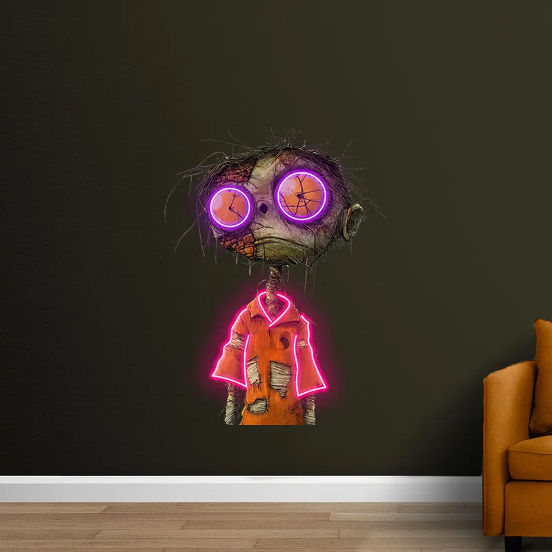 Zombie Character Neon Light Sign, Creepy & Fun Design with Glowing Eyes, Perfect for Halloween Party, Haunted House, Spooky Home