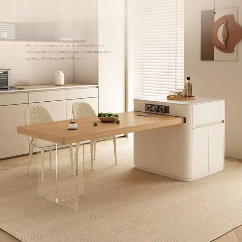 

Cream Style Dining Tables Wooden Luxury Storage Island Kitchen Extendable Tables Chairs Set Modern Mesas De Comedor Furniture