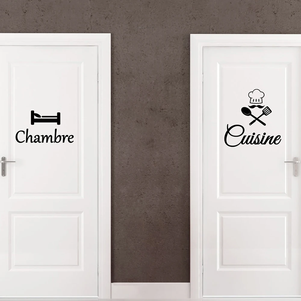 French  Cuisine & Chambre Door Sticker Decal  Kitchen Bedroom Cooker Chef Vinyl Home Decor