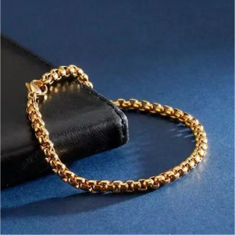 KCRLP 18k Gold 925 Sterling Silver 4MM width Chain Bracelets for Men Charm Women Lady Boy Wedding 20cm 8in