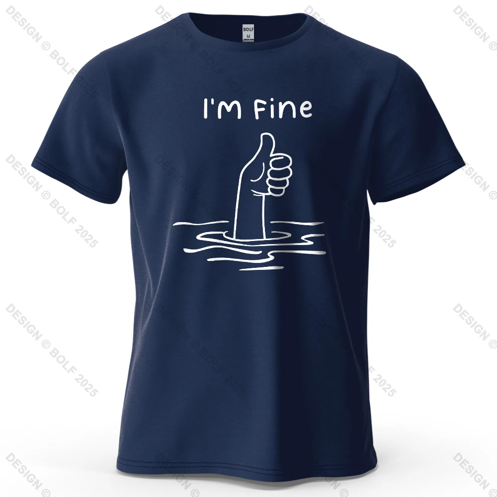 I'm Fine Lustiges bedrucktes Herren-T-Shirt aus 100 % Baumwolle, übergroße, minimalistische Cartoon-Grafik-T-Shirts für Damen, Tops, T-Shirts, Streetwear