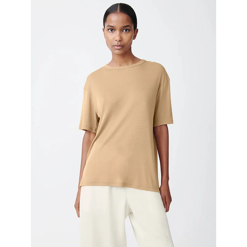 

Maxdutti Quality T-shirt Lyocell Short sleeved T-shirt Women's Loose Ice Cool Top Summer T-shirt Woman Clothes Female Clothing