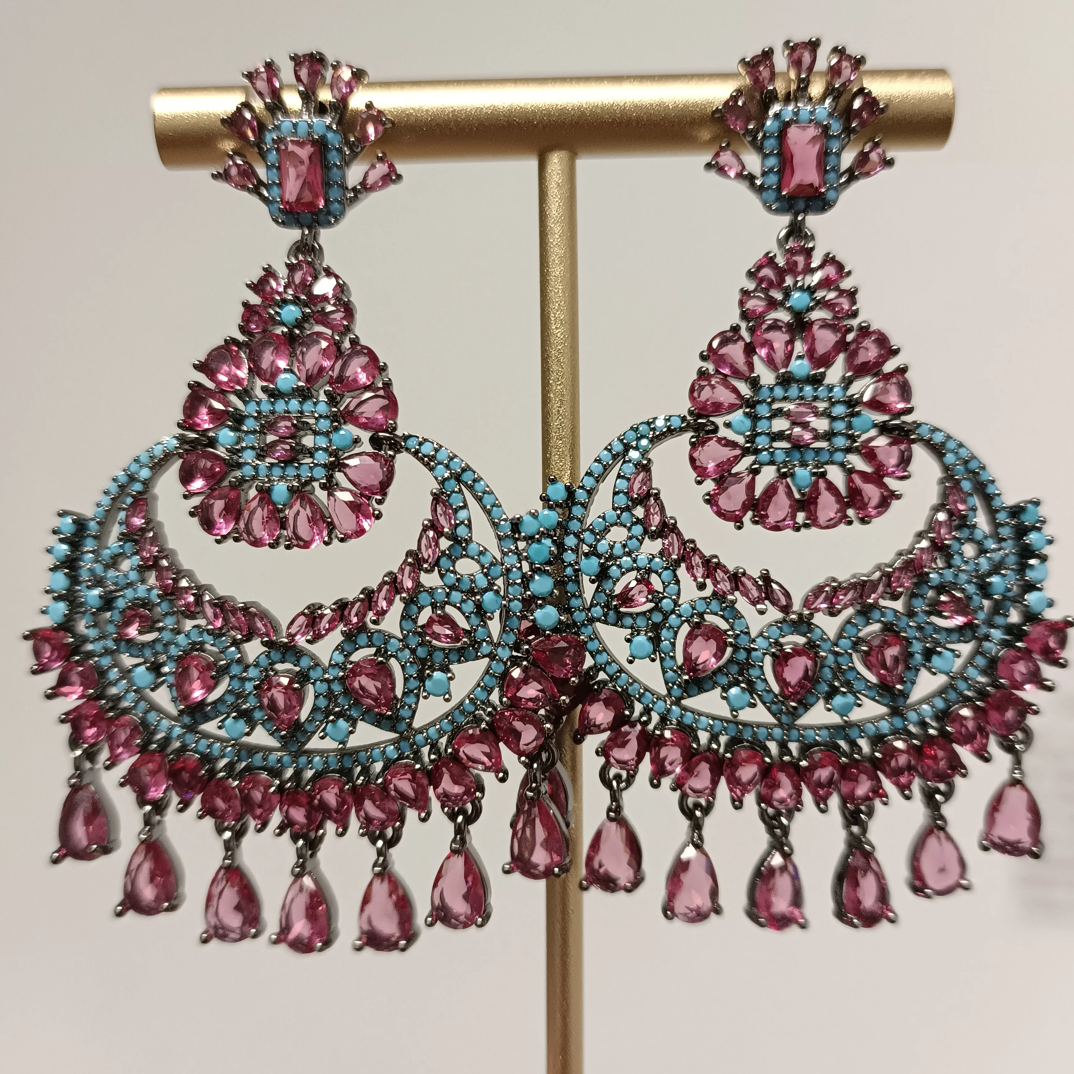 Bilincolor  Micro Set Zircon Water Drop Tassel Earrings