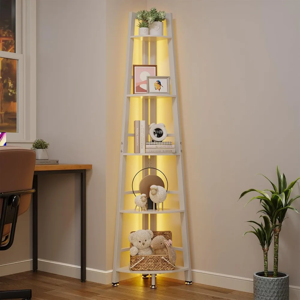 

OtterOsis Ladder Corner Shelf Stand, 5-Tier Corner Shelf with LED Light, 70 Inch Tall Display Shelf for Living Room, Bedroom