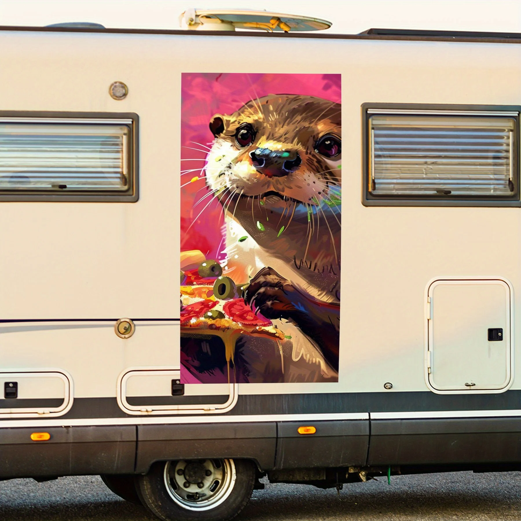 ملصق سيارة Fun Otter Eating Pizza، أغطية فينيل منزلية للديكور والحماية - ملصق فينيل لاصق ذاتي مقاوم للماء، #1