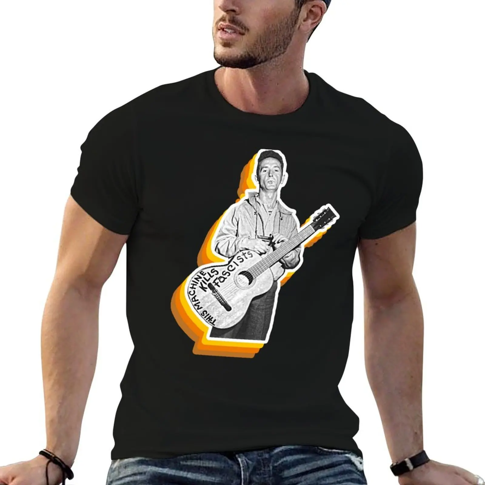 Woody Guthrie Sepia Folk Singer Songwriter Fan Art T-Shirt man graphic t shirt t shirt man plain T-Shirt