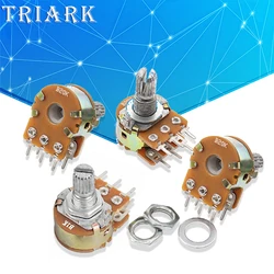 5Pcs WH148 Potentiometer 6Pin Shaft B1K B2K B5K B10K B20K B50K B100K B500K B1M 1K 2K 5K 10K 20K 50K 100K Dual Potentiometer