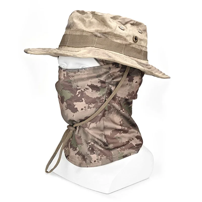 Women Men Hiking Fishing Boonie Hat Outdoor Sport Sun UV Protection Neck Face Camouflage Adjustable Bucket Caps and Mask