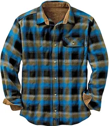 Plaid Shirt Jacket Mens Flannel Cotton Jackets Plaid Casual Button Cargo Work Coats Outwear Tops Camisa masculina Chemise homme