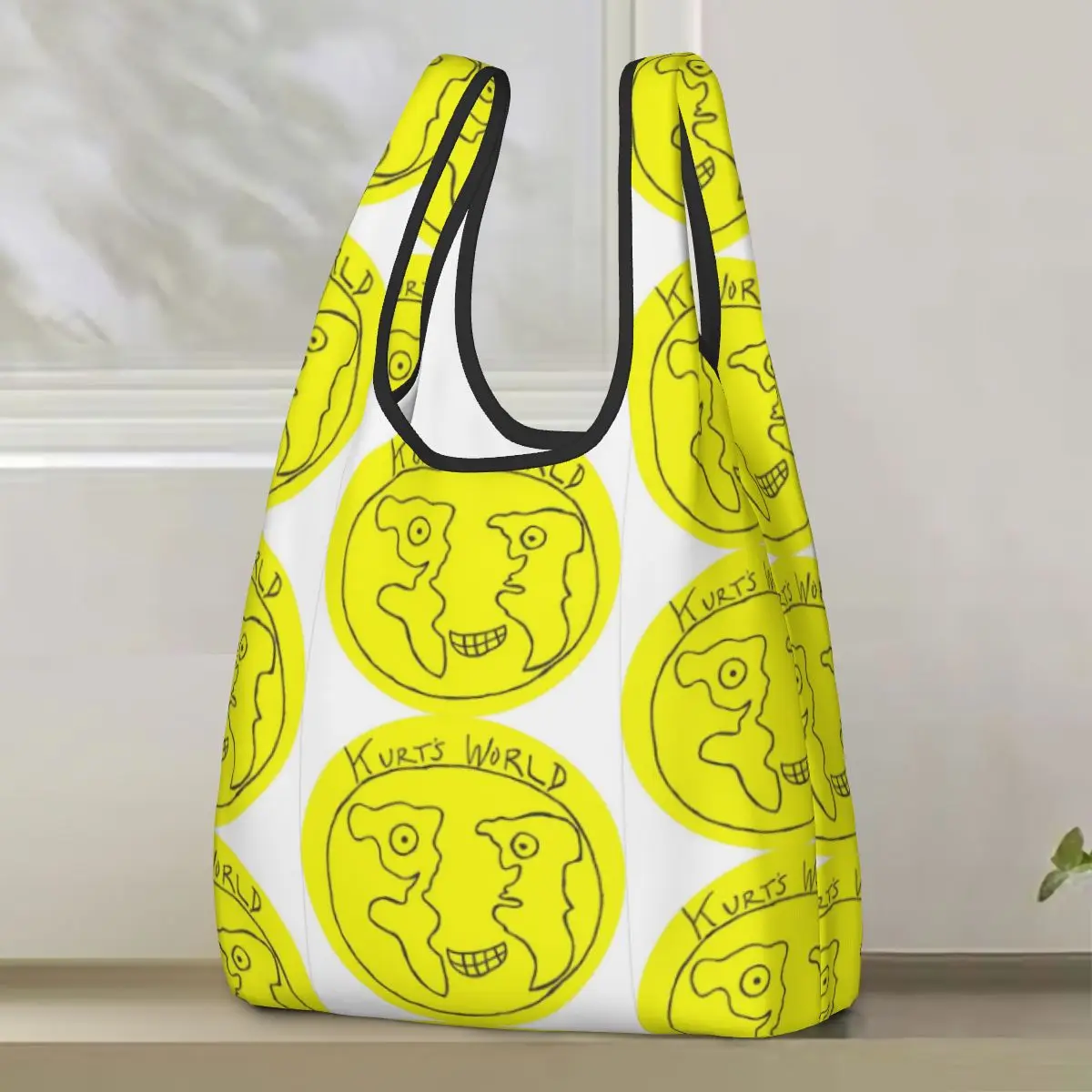 

Joe Keery Spree Kurts World Logo Shopping Bag Portable Tote Bags Foldable Shoulder Shopper Bag Grocery Handbag