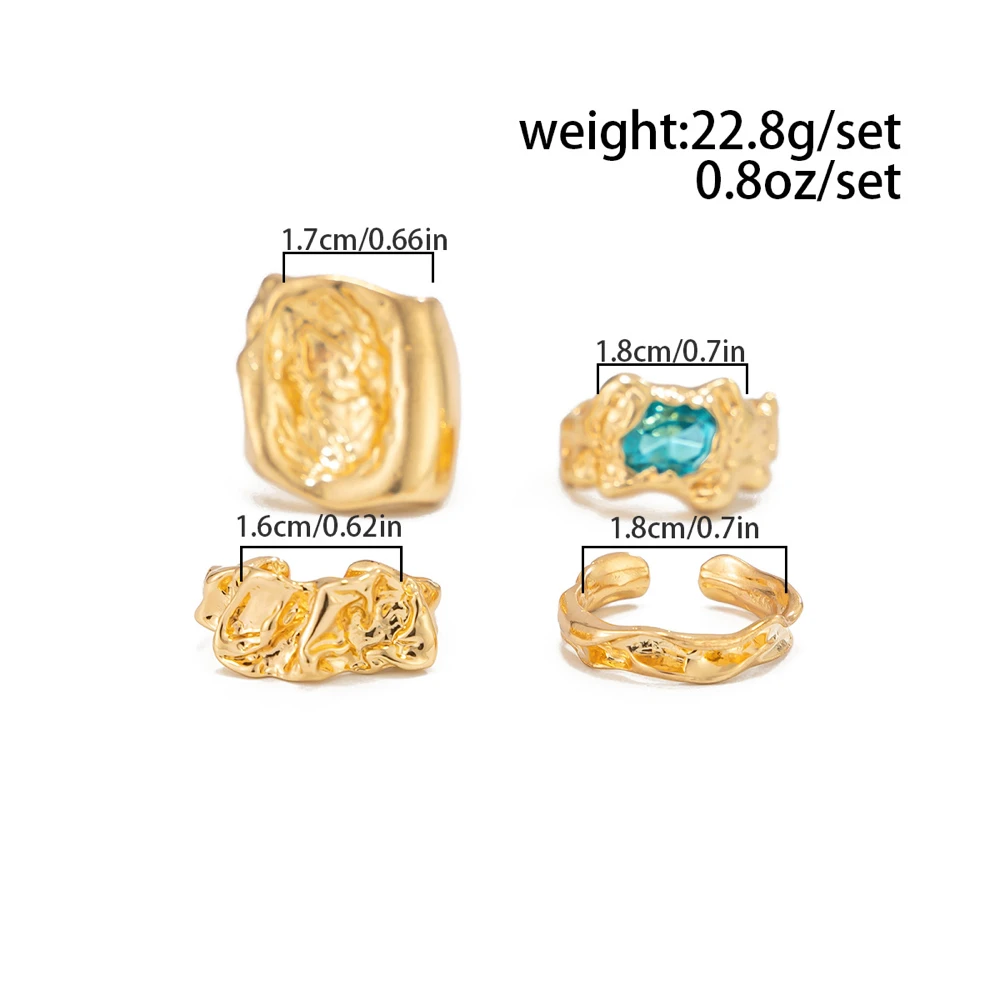 Organischer skulpturaler Ring für Herren, goldfarbenes Relief oder blaue Akzentierung, unregelmäßiger, strukturierter Ring, Schmuckset, kühner, künstlerischer Stil. – Detail 6