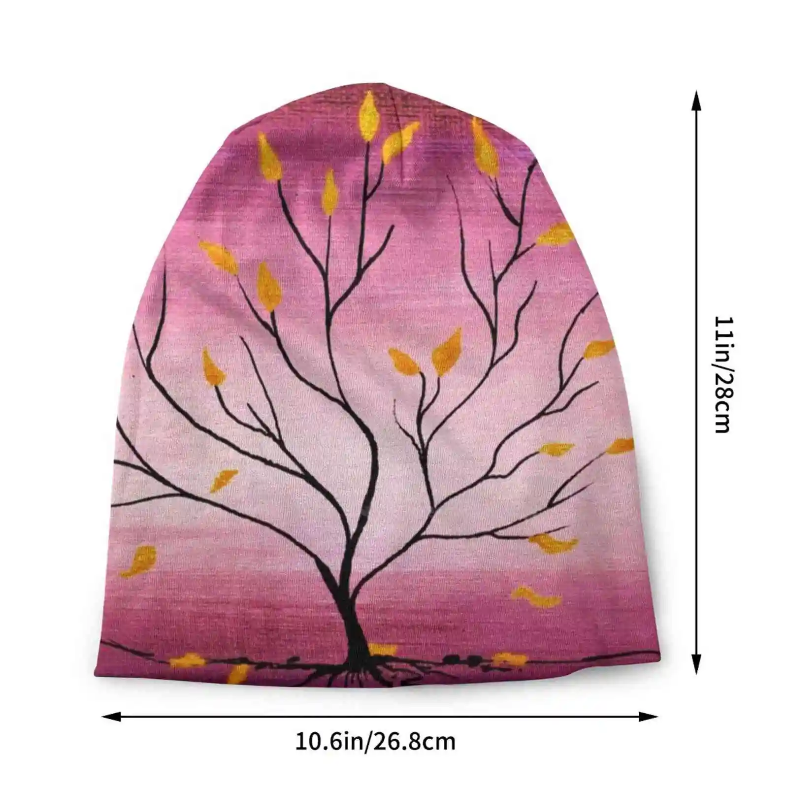 Tree Of Life , Gold Leaf Tree In Hot Pink , Painting Acrylic Picture Knitted Hat Warm Beanie Outdoor Caps Acrylic Painting