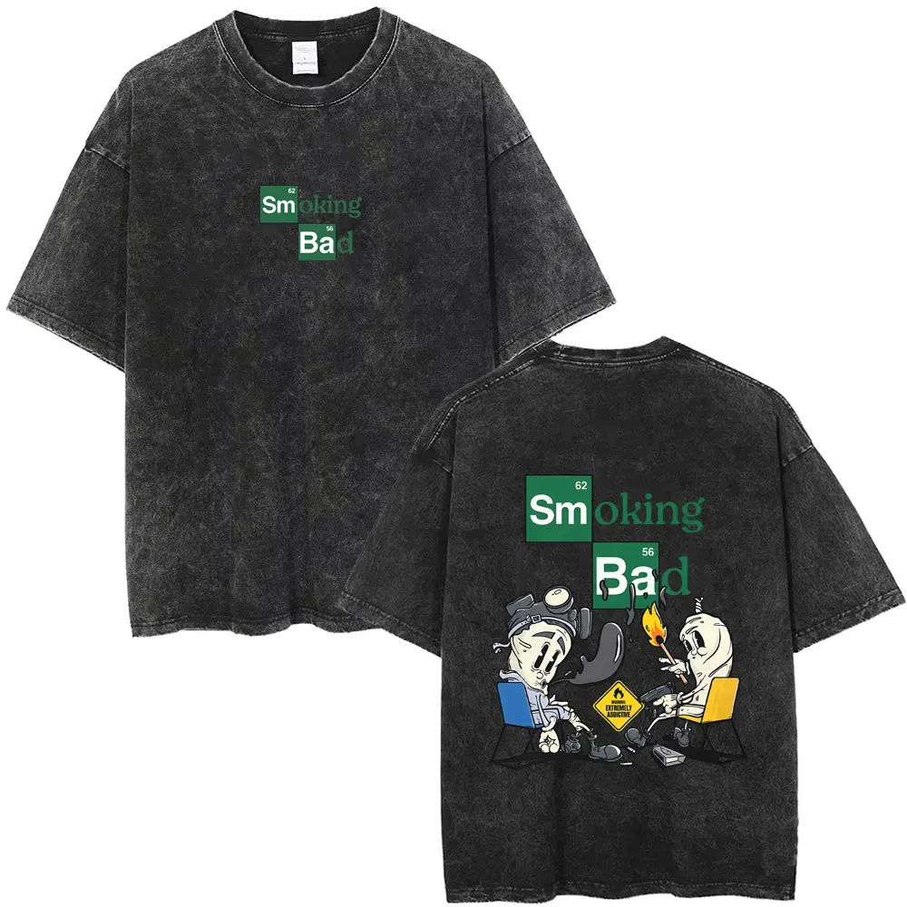 

Smoking Bad Funny Meme Washed Vintage T-shirt Movie Parody Heisenberg Breaking Bad Graphic Tees Men Women Casual Cotton T Shirts