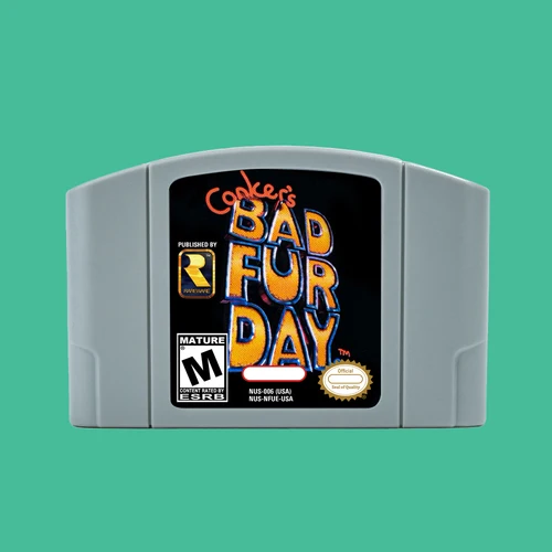 Cartucho de juego Conker's Bad Fur Day de 64 bits, versión USA NTSC o versión EUR PAL para consolas N64