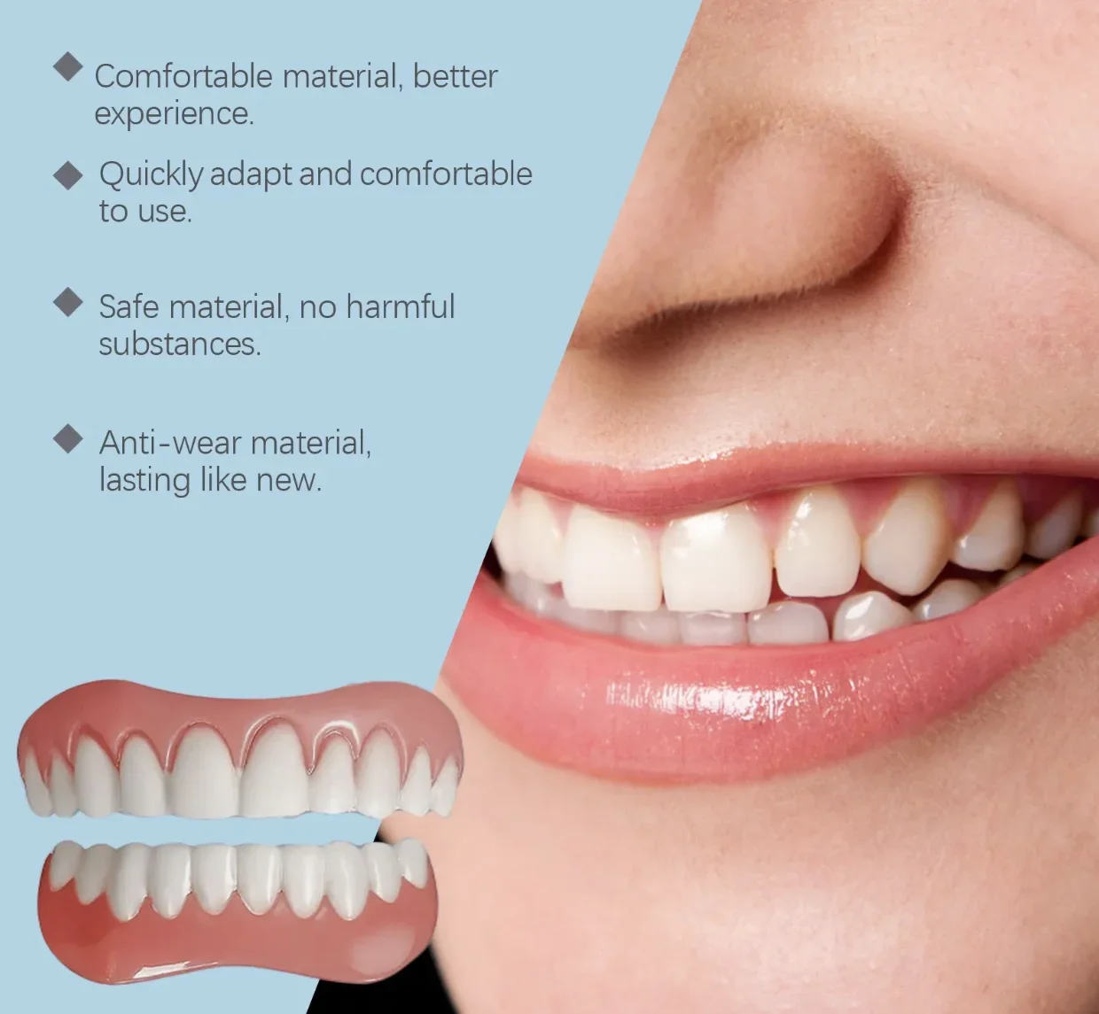 ชุดซิลิโคนสำหรับทำฟันปลอม ชุดซิลิโคนสำหรับใส่ฟันปลอม ชุดฟันปลอมแบบนิ่ม ชุดฟันปลอมแบบนิ่มสำหรับฟันบนและฟันล่าง ใช้งานง่าย