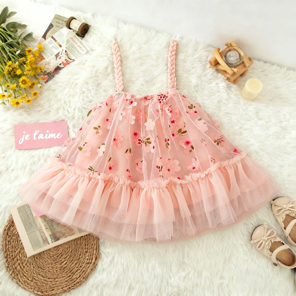 

Платье для маленьких девочек, летнее тюлевое платье принцессы с цветочным принтом, очаровательный свадебный наряд с цветочным узором для девочек, одежда для маленьких девочек