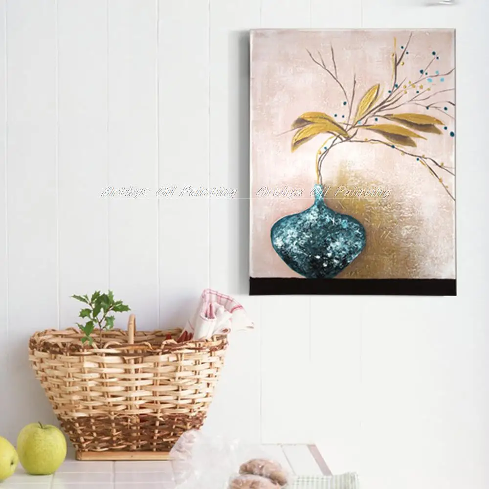 Arthyx Hand Painted Modern Simple Flowers Oil Paintings On Canvas Golden Bough Pictures Wall Art For Living Room Home Decoration