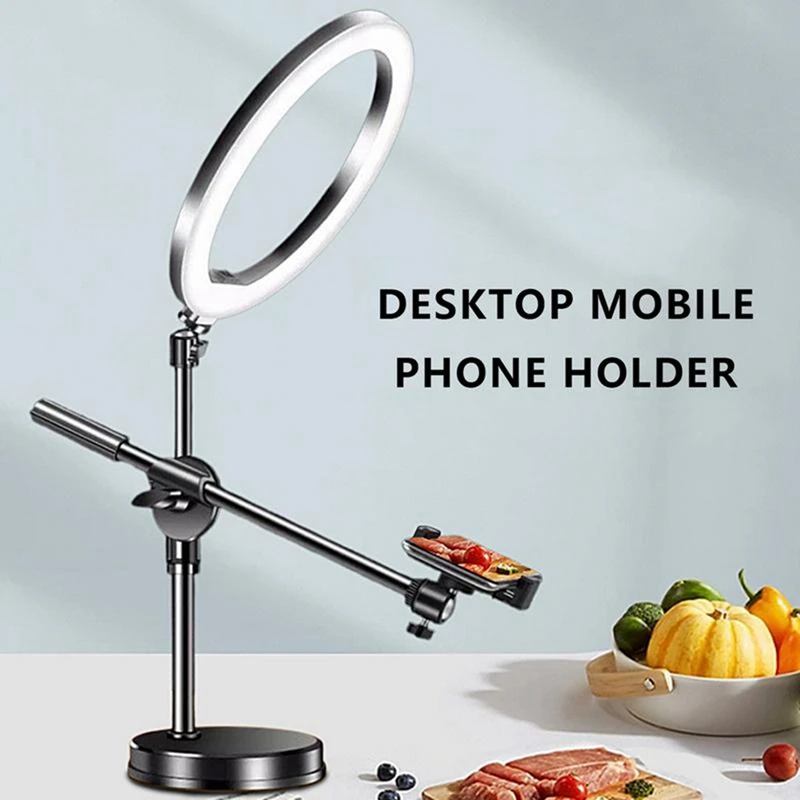 Overhead Tripod For Mobile Phone Smartphone Desktop Video Shooting Stand With Ring Light For Table Photography Easy Install