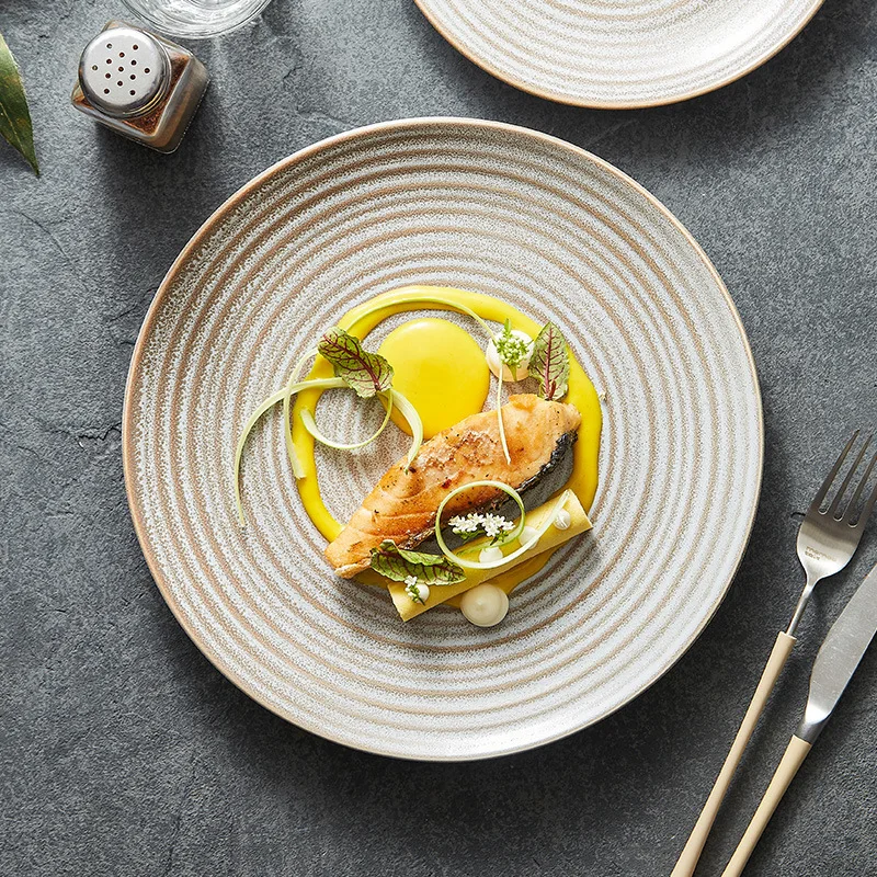 

Threaded Western Pasta Plate Kiln Change Brown Japanese Ceramic Plate Household Premium Tableware