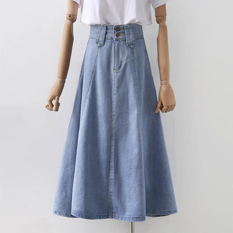 

Women's Light Blue Denim Skirts, High Waist, A-Line, Knee-Length, Elegant Female Clothing, Top Quality, New Design, Summer, 2022