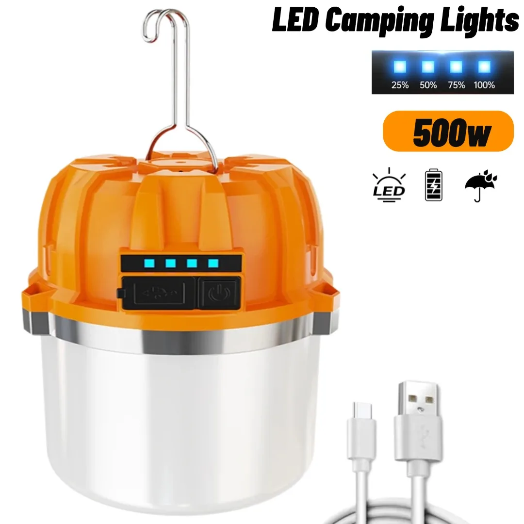 IP68 waterproof LED Camping Lights Built-in Battery USB Rechargeable Camping BBQ Tents Hanging Lantern Emergency Power Bank