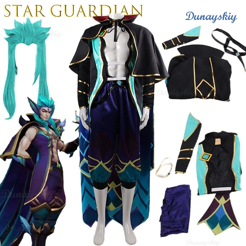 

Top Pants Cloak Men Game The Guarder of Star Rakan Cosplay Costume Uniform Halloween Suits Halloween party green daily cos