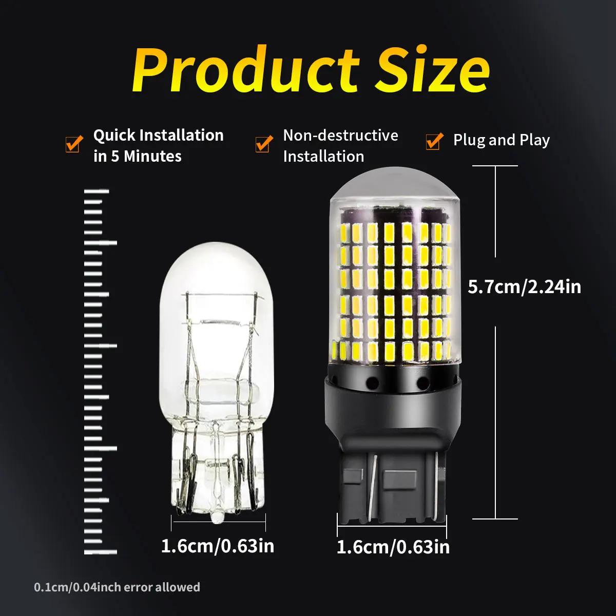 4 Stück 7443 7440 360 Glühbirnen W21/5 W 9715R T20 3014 LED-Chips für Kfz-Blinker, Parkplatz, Lesebreite, Lichter – Detail 5